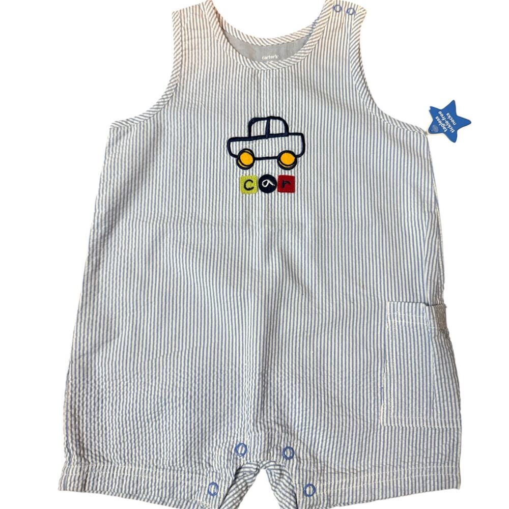 Carter’s Baby Boy Blue Seersucker Car Romper Sleeveless One-Piece
Size 18 months